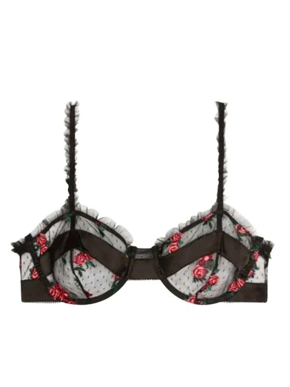 New! For Love And Lemons Black and Red Rosebud Bra Size Medium 8916